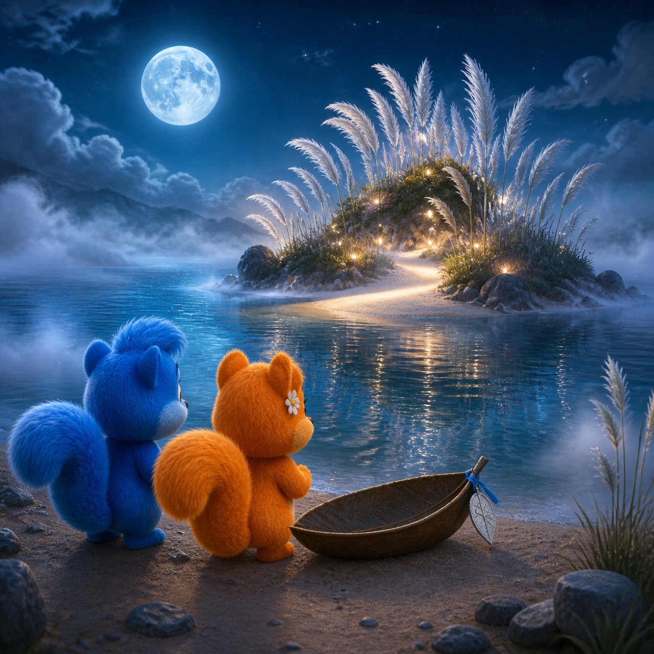 Puschel und Flauschi entdecken mit Blattboot und Blattkompass die Nebelinsel im Wolkensee