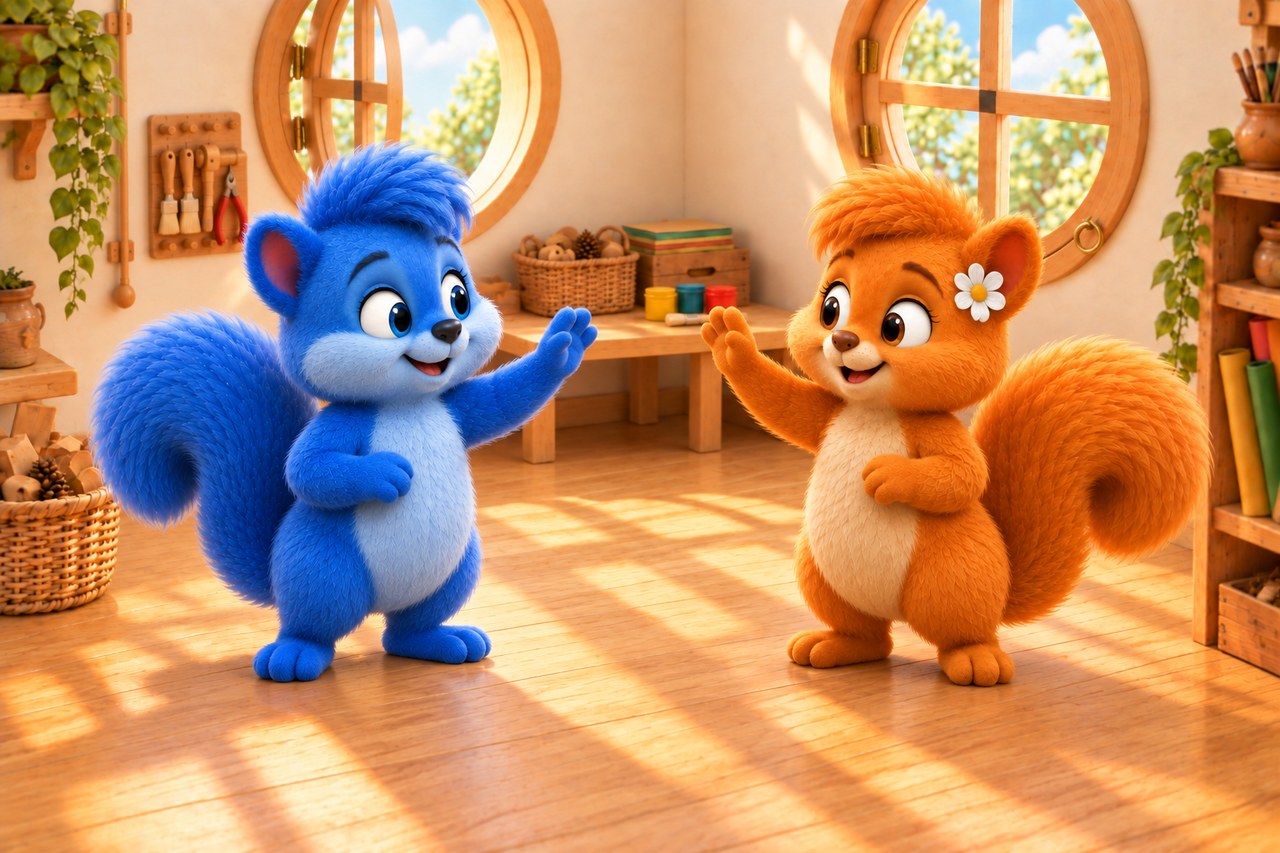 Flauschi and Puschel face each other and each lift a paw.