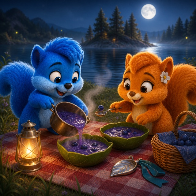 Puschel und Flauschi teilen warme Beerensuppe am Ufer des Wolkensees
