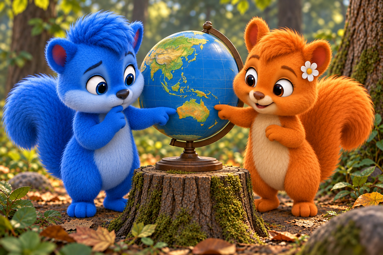 Puschel und Flauschi zeigen auf Australien südlich des Äquators.